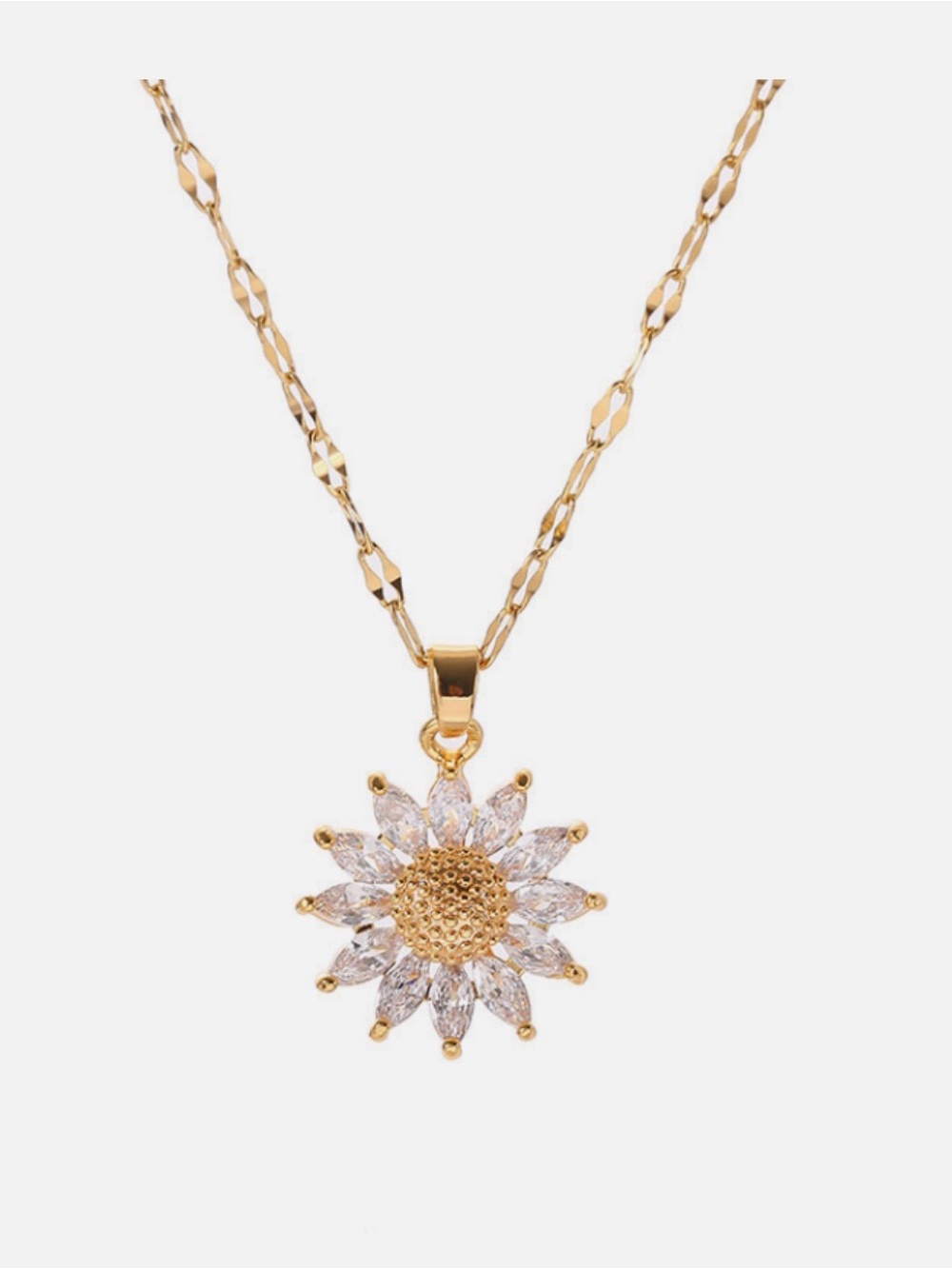 Gold Sunflower Crystal Pendant Necklace - Women Jewelry